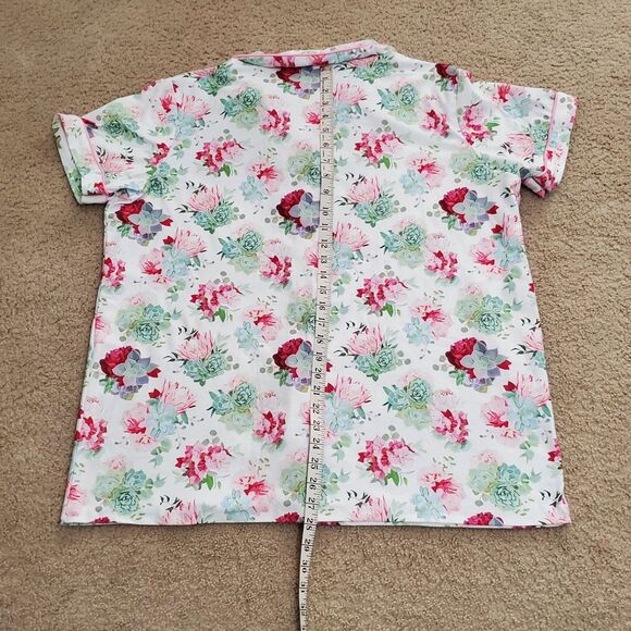 Sugar Bee Womens Sz XL Pajama Shorts Set Pink Succulent Button Front - Picture 16 of 16